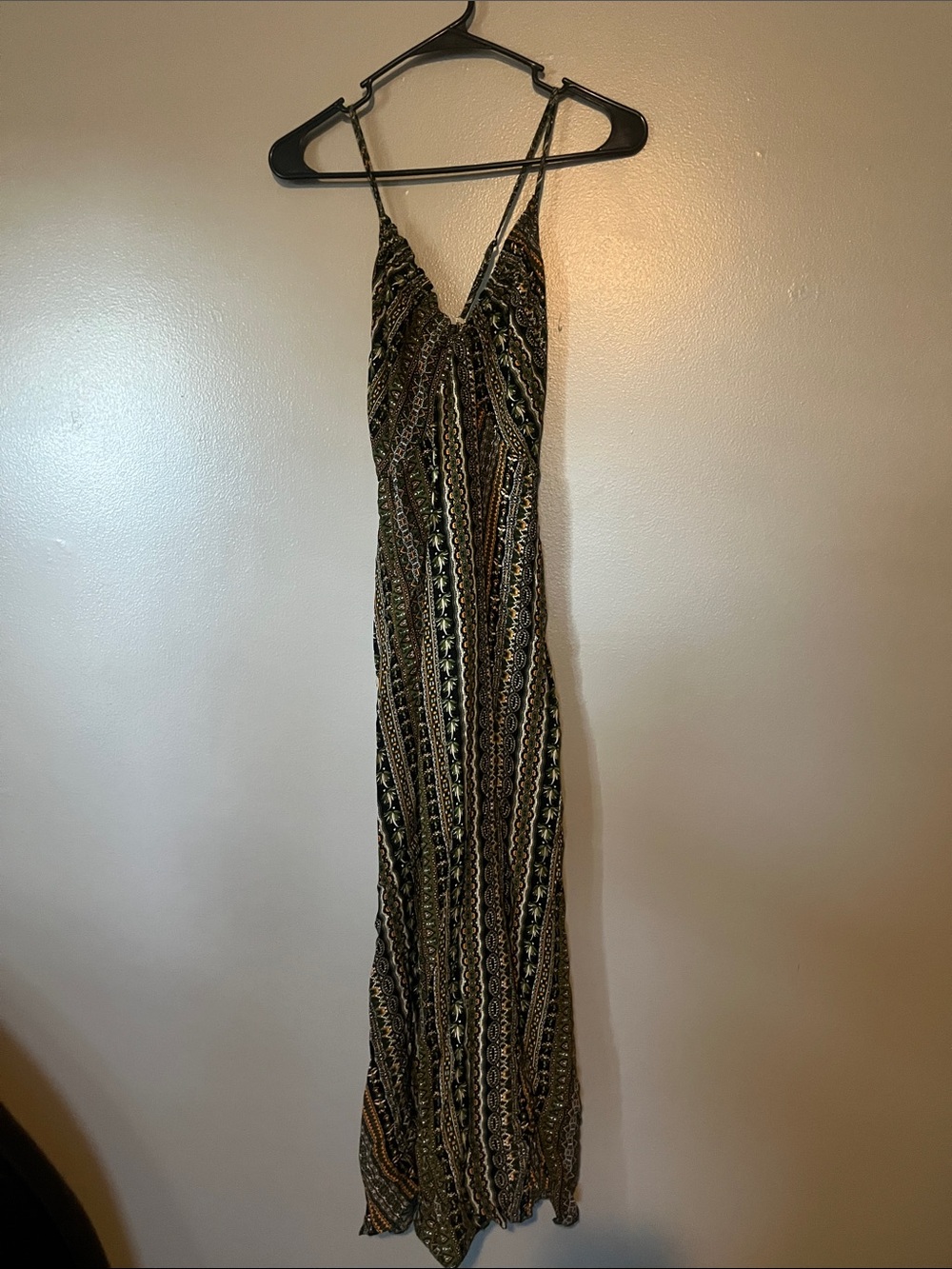 Spaghetti Strap Maxi Dress in Olive Multi